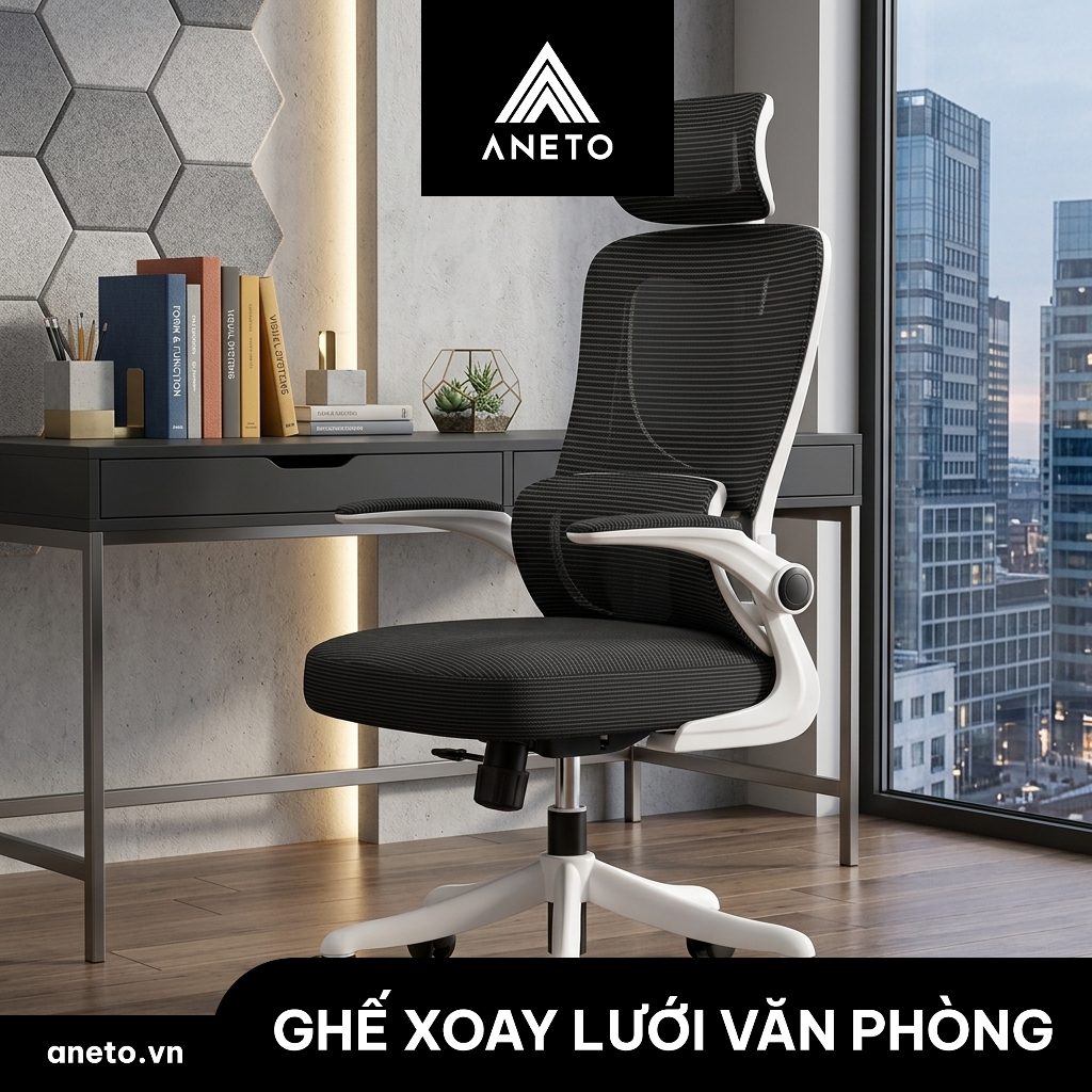 Ghế công thái học ANETO lưng lưới tựa đầu chỉnh linh hoạt OC0445123