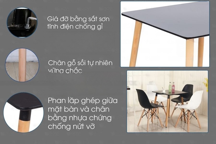 Bàn cà phê Eames vuông BB30474 MDF gỗ sồi cao cấp aneto.vn - Nội Thất Văn Phòng