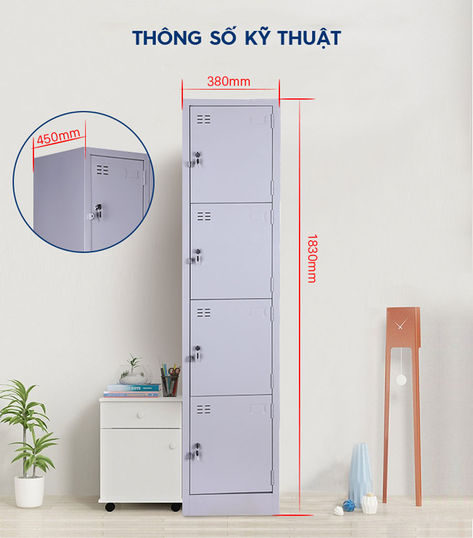 Tủ locker sắt 4 ngăn thông minh LK4C1 - TM32183 aneto.vn - Nội Thất Văn Phòng