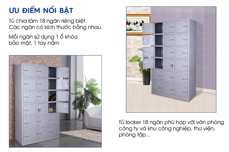 Tủ locker sắt TM32149 18 ngăn cao cấp để đồ văn phòng Sài Gòn aneto.vn - Nội Thất Văn Phòng