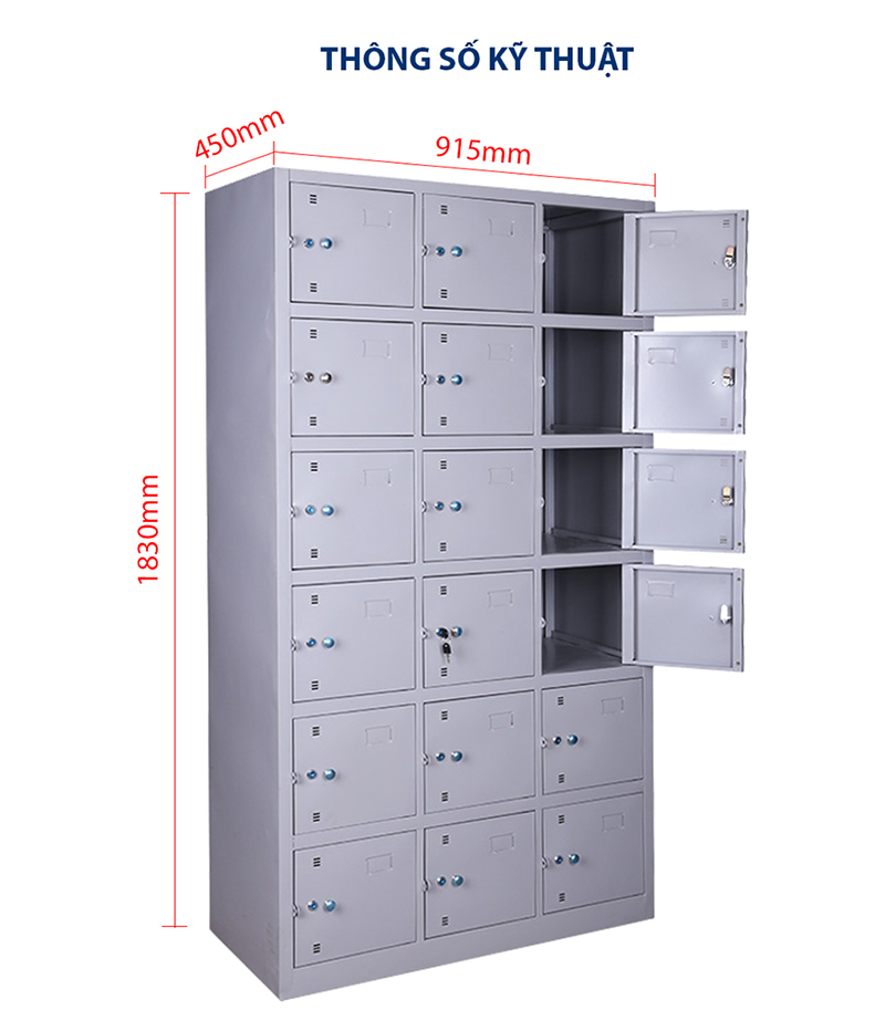 Tủ locker sắt TM32149 18 ngăn cao cấp để đồ văn phòng Sài Gòn aneto.vn - Nội Thất Văn Phòng