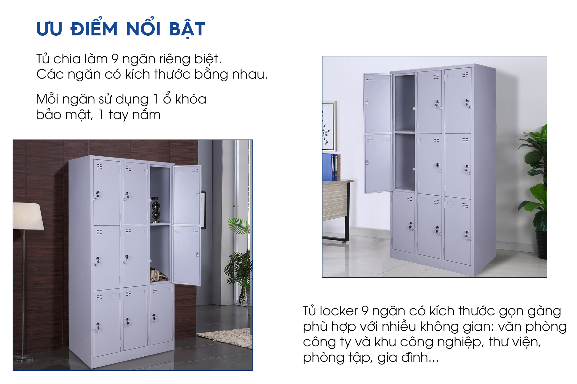 Tủ Sắt Locker 9 Ngăn Đa Năng TM32126 aneto.vn - Nội Thất Văn Phòng