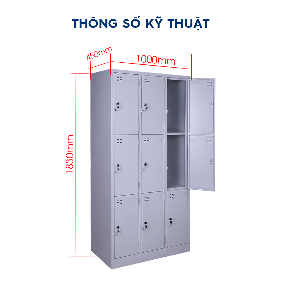 Tủ Sắt Locker 9 Ngăn Đa Năng TM32126 aneto.vn - Nội Thất Văn Phòng
