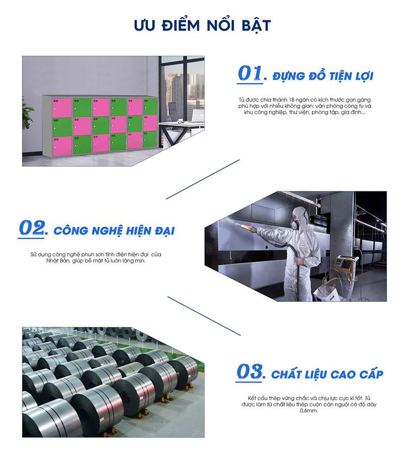 Tủ Đựng Đồ Sắt Cao Cấp 18 Ngăn Thép Tĩnh Điện - TN32217 aneto.vn - Nội Thất Văn Phòng