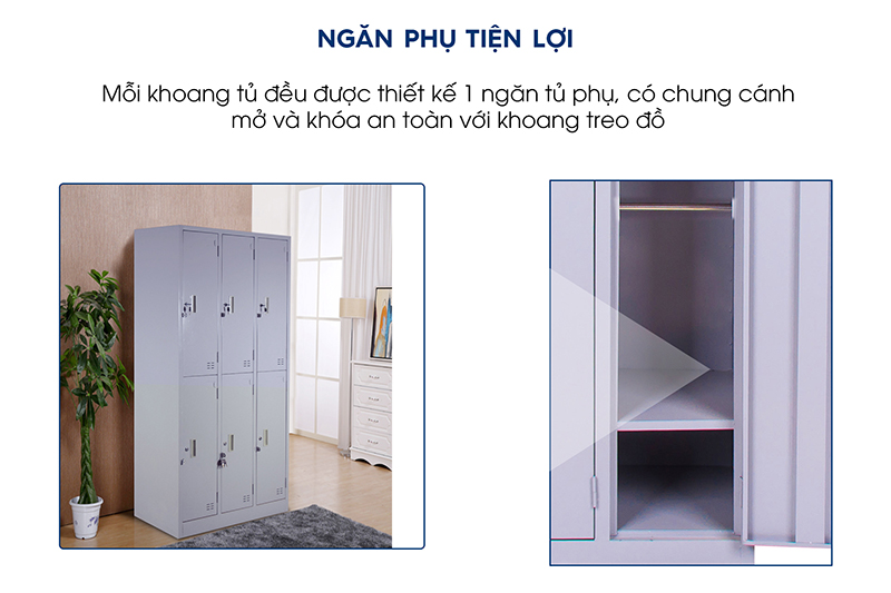 Tủ đựng quần áo bằng sắt 6 ngăn SKU TC32354 aneto.vn - Nội Thất Văn Phòng