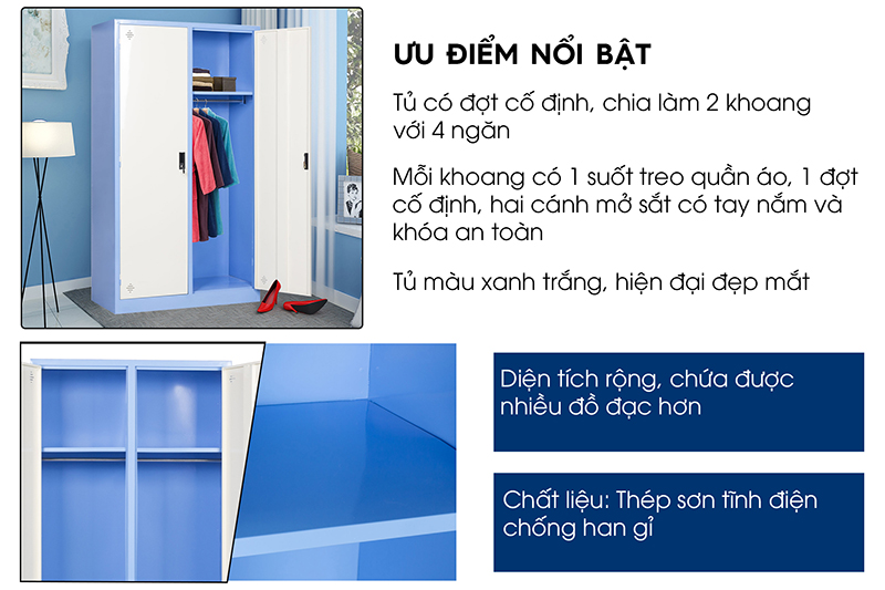 Tủ Sắt Đựng Quần Áo Cao Cấp 1830mm (TC32349) aneto.vn - Nội Thất Văn Phòng
