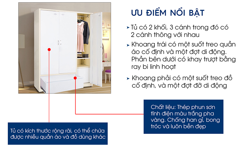 Tủ Quần Áo Sắt Cao Cấp TC32333 aneto.vn - Nội Thất Văn Phòng