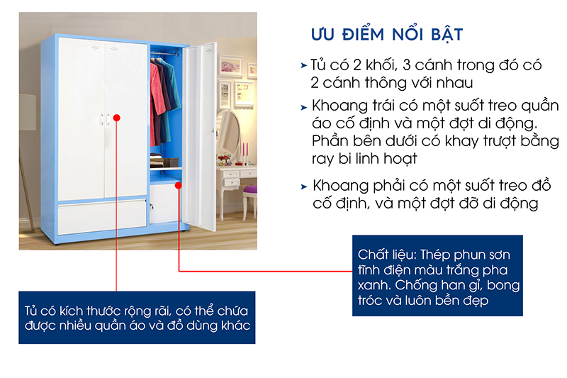 Tủ Quần Áo Sắt Son Tĩnh Điện TC32330 aneto.vn - Nội Thất Văn Phòng