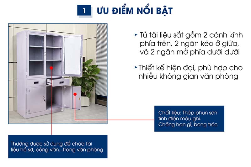 Tủ tài liệu cánh kính TL01K aneto.vn - Nội Thất Văn Phòng