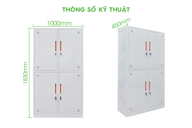 Tủ tài liệu sắt TL04B cao cấp, sơn tĩnh điện xám (W1000 x D450 x H1830mm) - TD32247 aneto.vn - Nội Thất Văn Phòng
