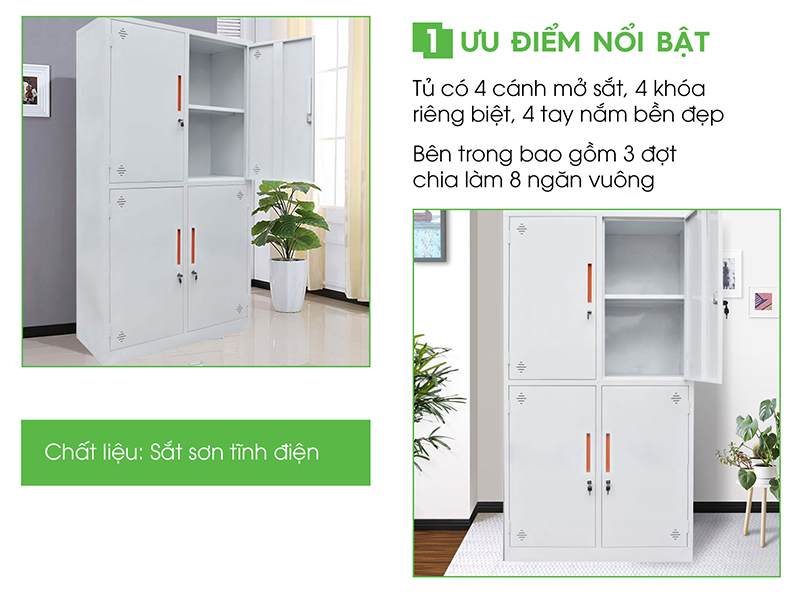 Tủ tài liệu sắt TL04B cao cấp, sơn tĩnh điện xám (W1000 x D450 x H1830mm) - TD32247 aneto.vn - Nội Thất Văn Phòng