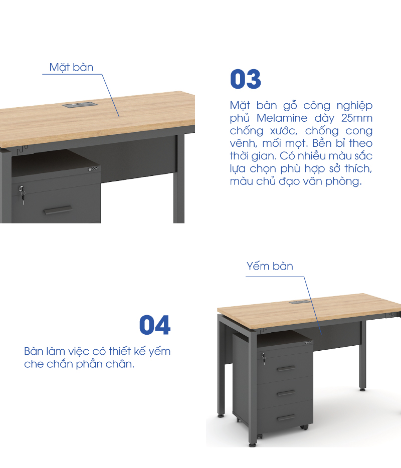 Bàn Làm Việc Hiện Đại 1m2 ANETO WK33810 aneto.vn - Nội Thất Văn Phòng