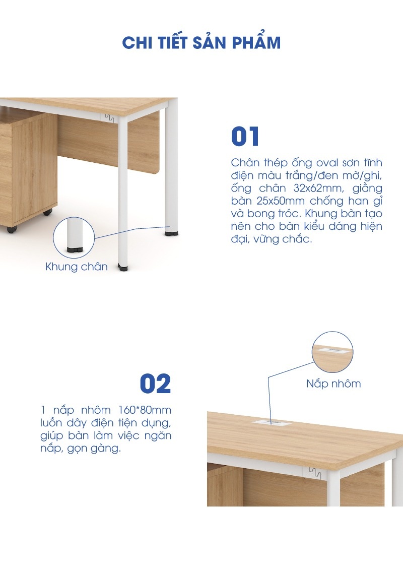 Bàn làm việc văn phòng 1m2 hiện đại ANETO WK34118 aneto.vn - Nội Thất Văn Phòng