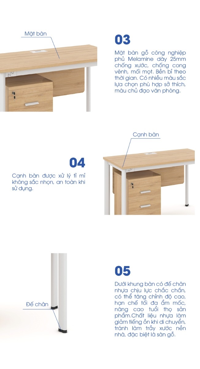Bàn làm việc văn phòng 1m2 hiện đại ANETO WK34118 aneto.vn - Nội Thất Văn Phòng