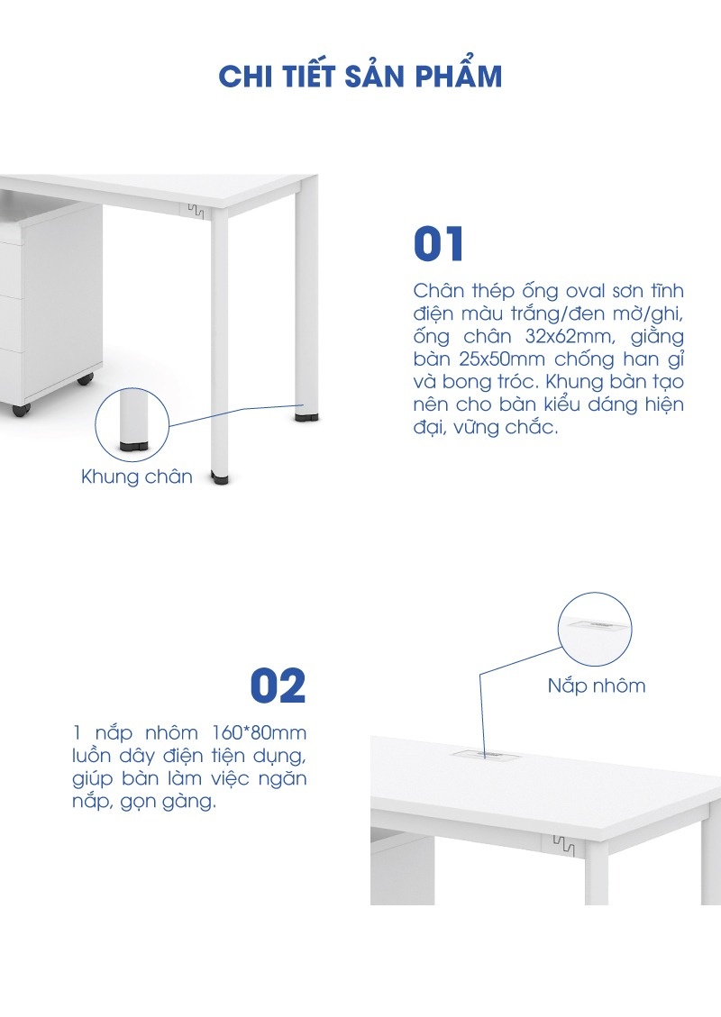 Bàn Làm Việc Văn Phòng Cao Cấp 1m2 ANETO WK34114 aneto.vn - Nội Thất Văn Phòng