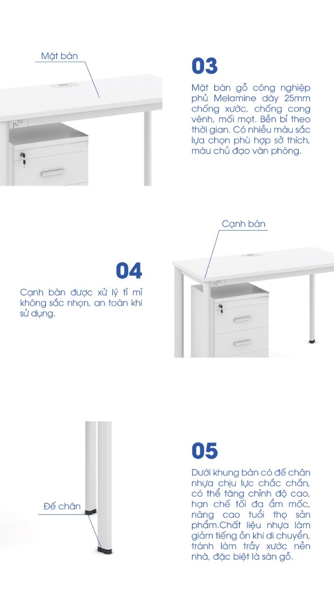Bàn Làm Việc Văn Phòng Cao Cấp 1m2 ANETO WK34114 aneto.vn - Nội Thất Văn Phòng